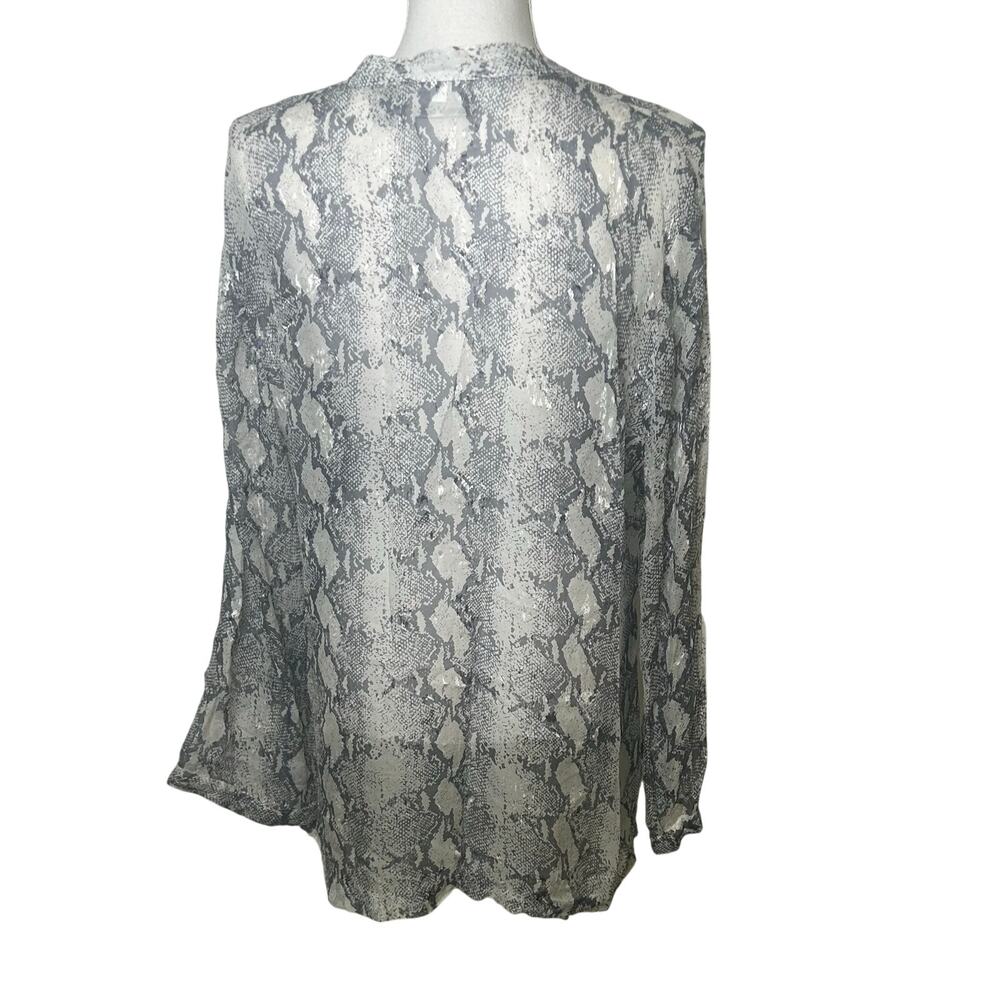 Chico's gray snakeskin semi sheer band collar silk button down size 3 - 16/18 XL - Picture 8 of 11